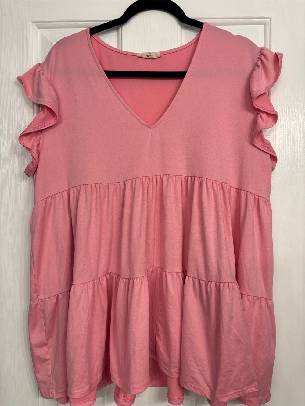 entro Pink V-Neck Tiered Ruffle Sleeve Tunic